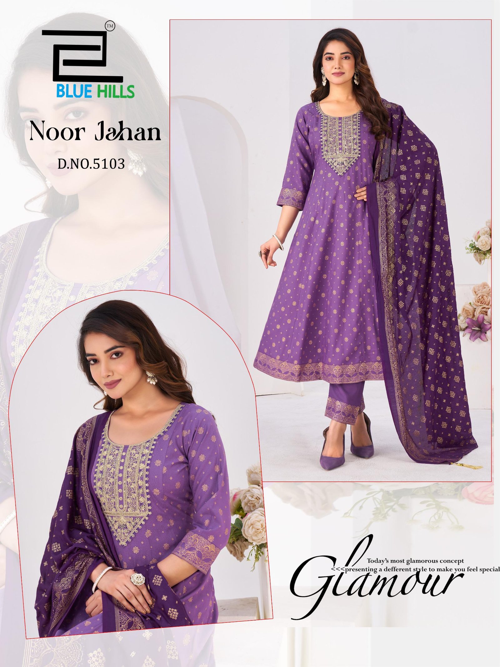 Latest Blue Hills Noor Jahan Chanderi Foil Printed Embroidery Top Bottom And Dupatta Wholesale 2026