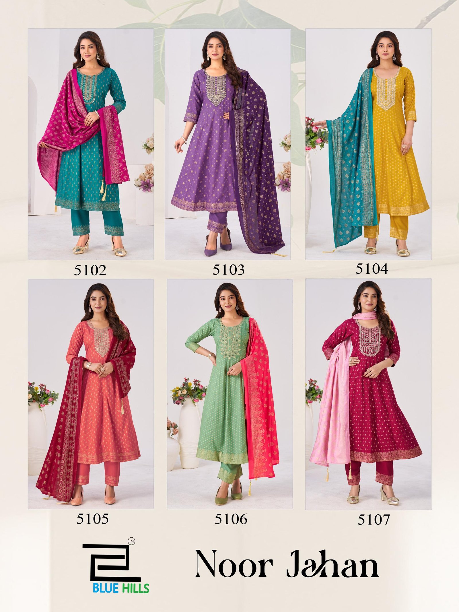 Latest Blue Hills Noor Jahan Chanderi Foil Printed Embroidery Top Bottom And Dupatta Wholesale 2026
