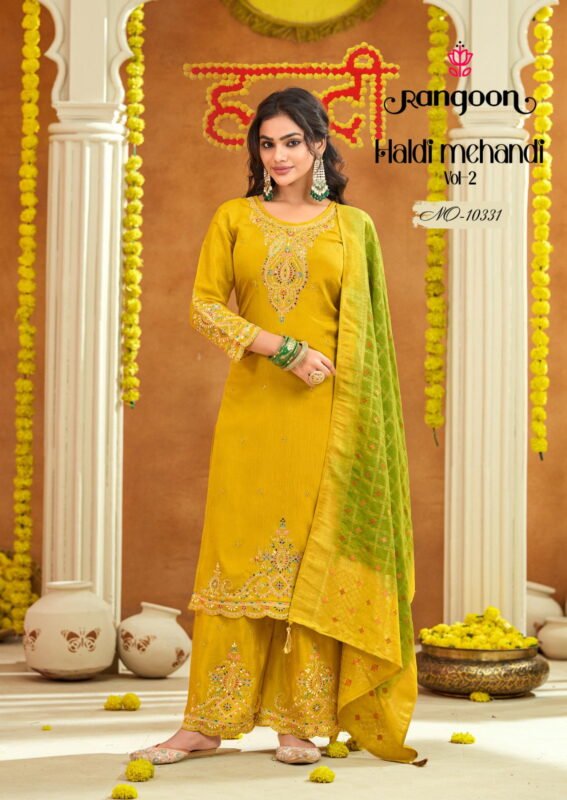 Buy Rangoon Haldi Mehendi Vol 2 Chinon Heavy Code Work Kurti Bottom With Dupatta Wholesale 2026
