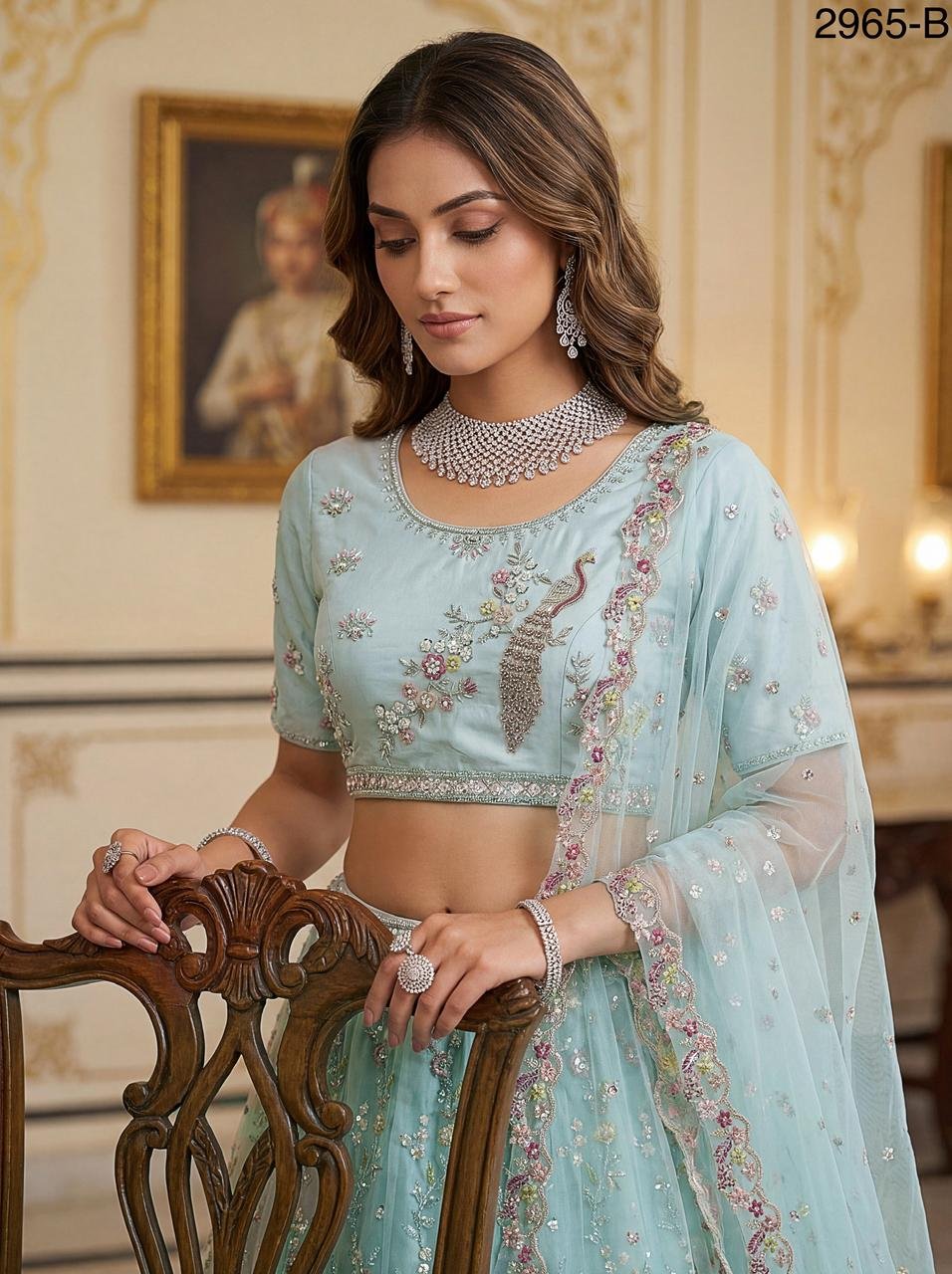 Anjani 2965 Detailed Handwork Peacock in Motif Party wear Lehenag Choli Collection Wholesale