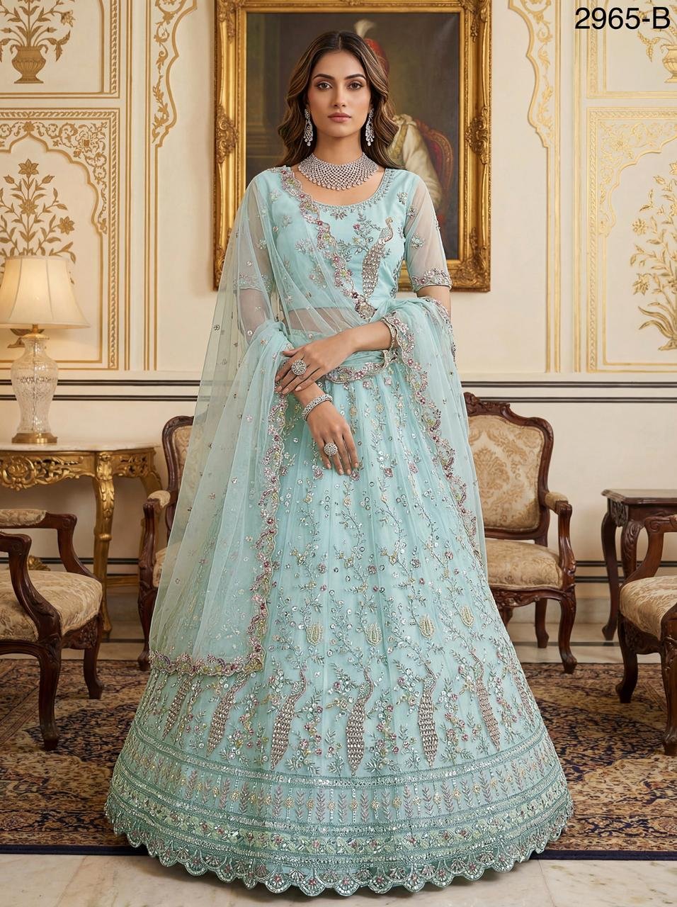 Stylish Anjani 2965 Detailed Handwork Peacock in Motif Party wear Lehenag Choli Collection Wholesale 2026