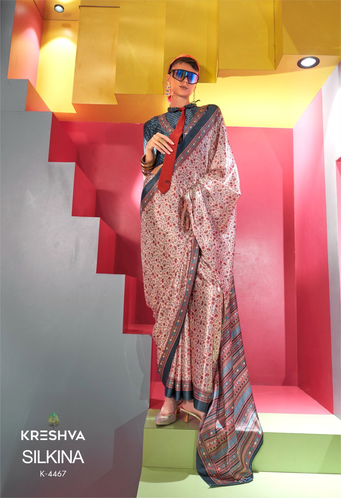 Stylish Kreshva Silkina Satin Kashmiri Prints Fancy Saree Collection Wholesale 2026