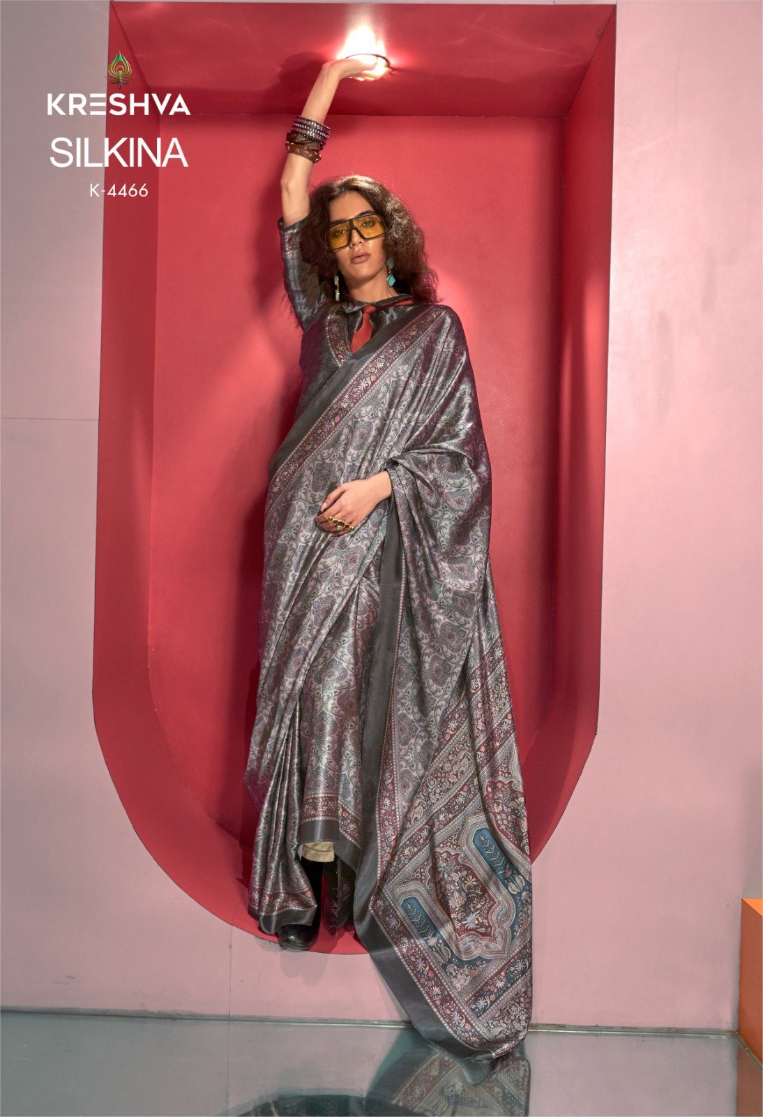 Stylish Kreshva Silkina Satin Kashmiri Prints Fancy Saree Collection Wholesale 2026