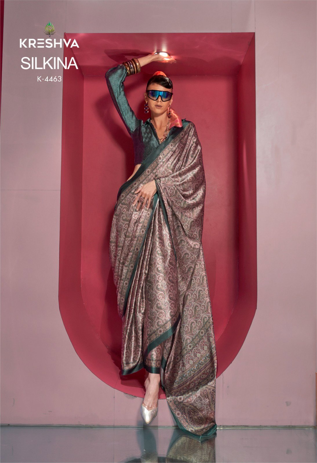 Stylish Kreshva Silkina Satin Kashmiri Prints Fancy Saree Collection Wholesale 2026