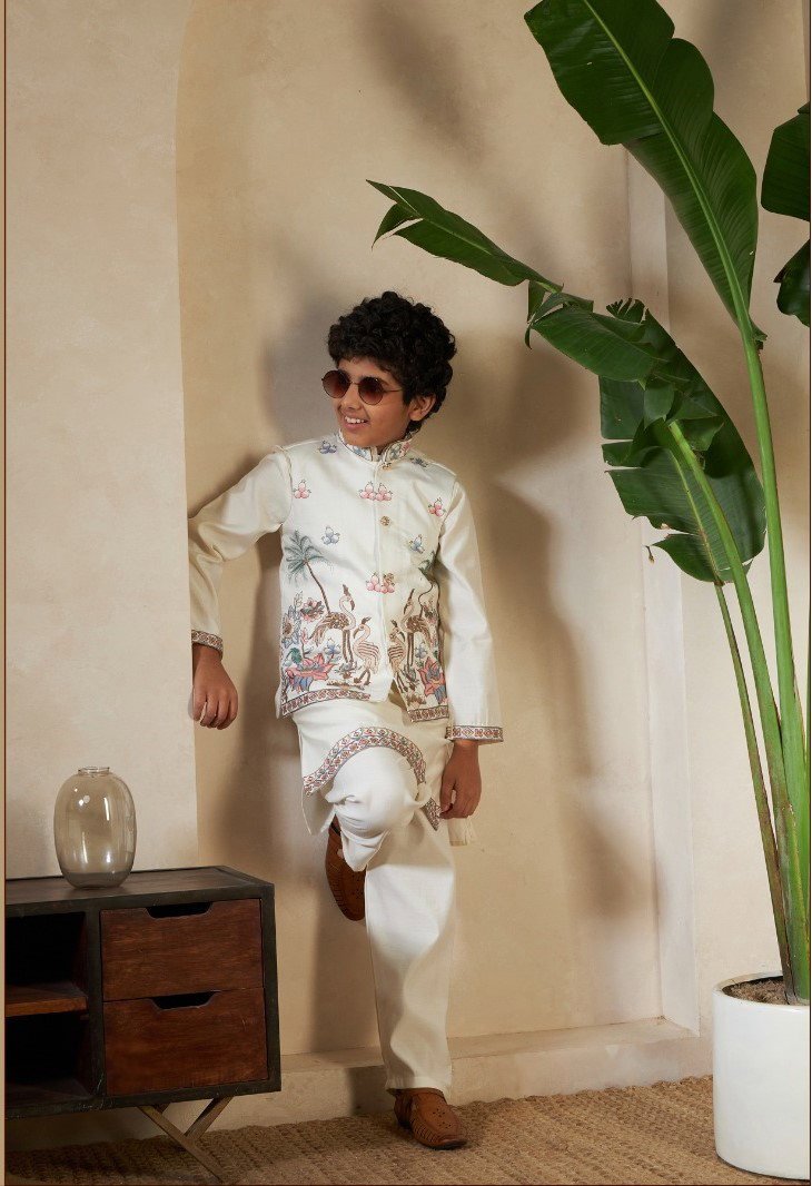 Clleora Little Viraasat Viscose Silk Threadwork Kurta Pant And Dupatta Wholesale