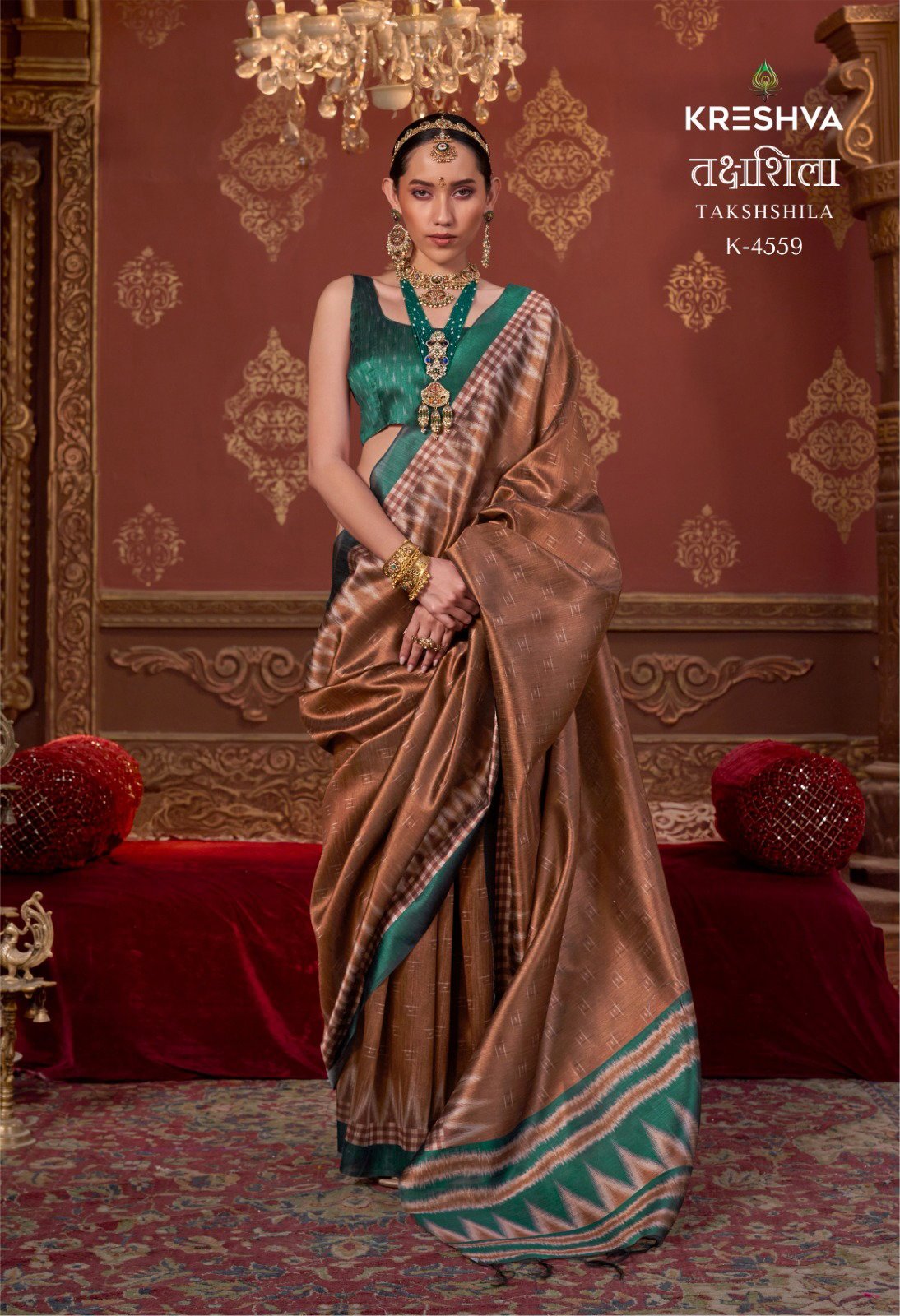 Kreshva Takshshila P C Silk With Ikkat Design Saree Wholesale