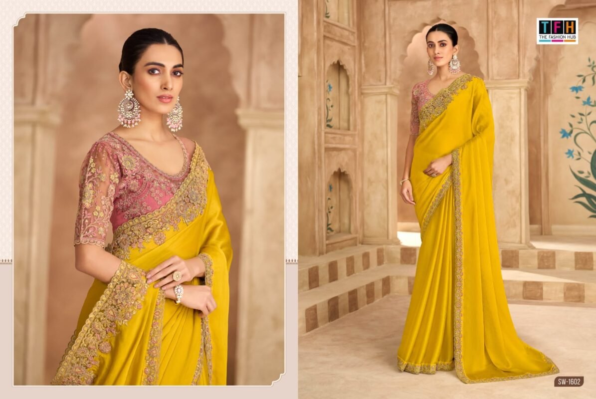 Beautiful TFH Sandal Wood 1600 Series Wedding Wear Heavy Work Saree Wholesale 2026
