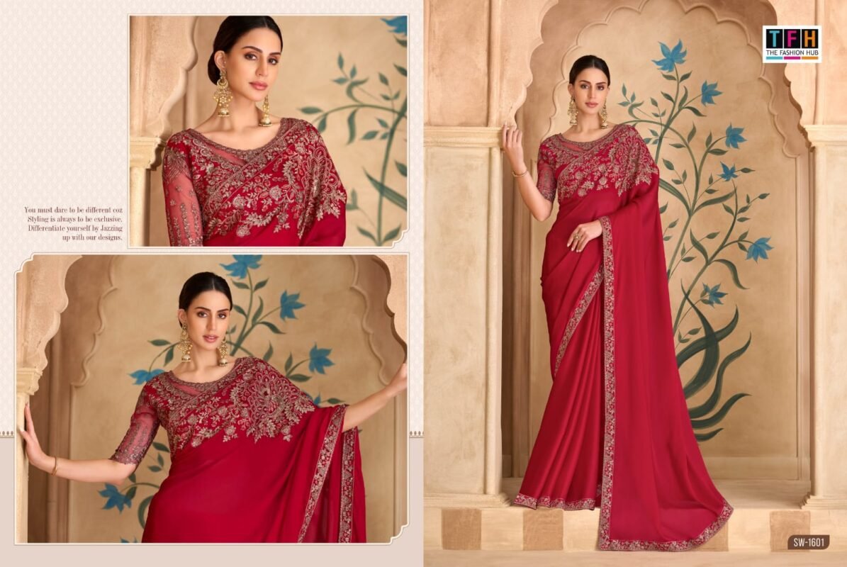 Beautiful TFH Sandal Wood 1600 Series Wedding Wear Heavy Work Saree Wholesale 2026