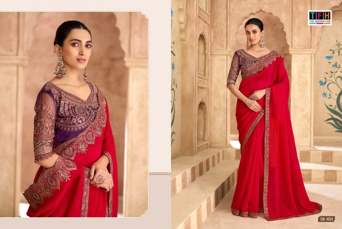 Beautiful TFH Sandal Wood 1600 Series Wedding Wear Heavy Work Saree Wholesale 2026