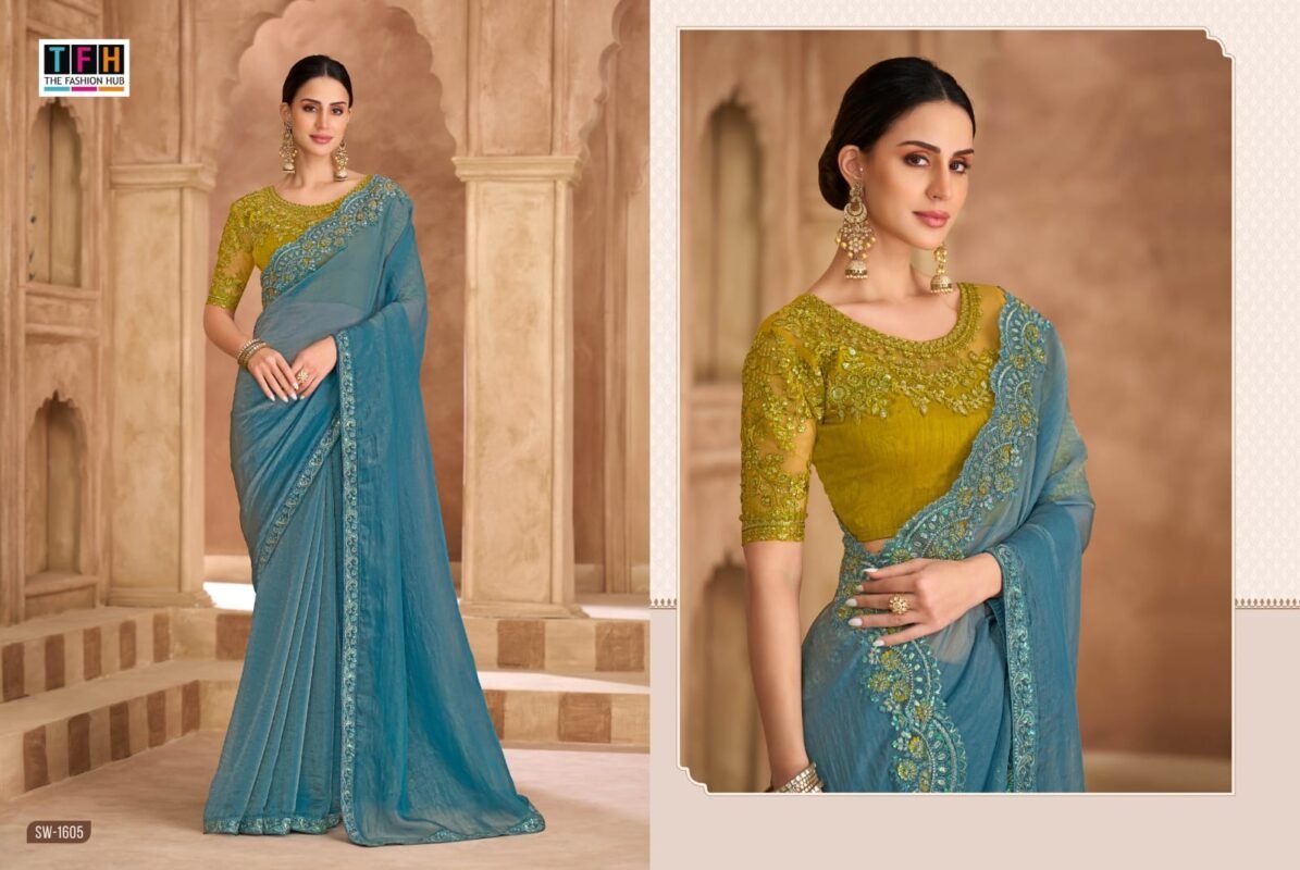 Beautiful TFH Sandal Wood 1600 Series Wedding Wear Heavy Work Saree Wholesale 2026