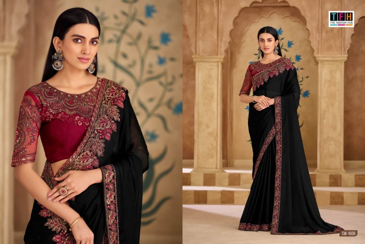 Beautiful TFH Sandal Wood 1600 Series Wedding Wear Heavy Work Saree Wholesale 2026