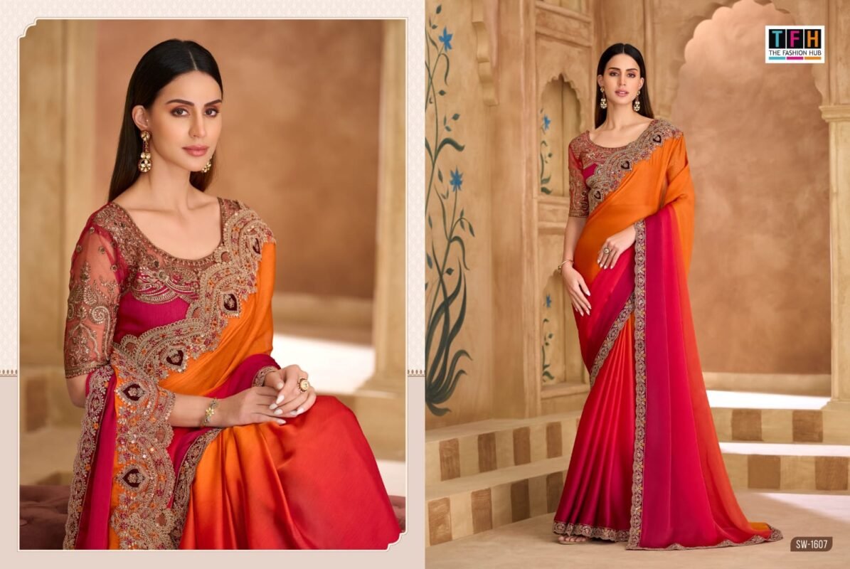 Beautiful TFH Sandal Wood 1600 Series Wedding Wear Heavy Work Saree Wholesale 2026