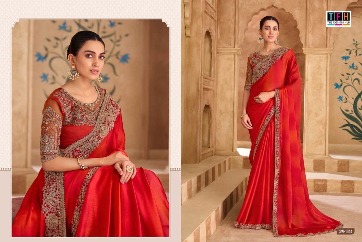 Beautiful TFH Sandal Wood 1600 Series Wedding Wear Heavy Work Saree Wholesale 2026