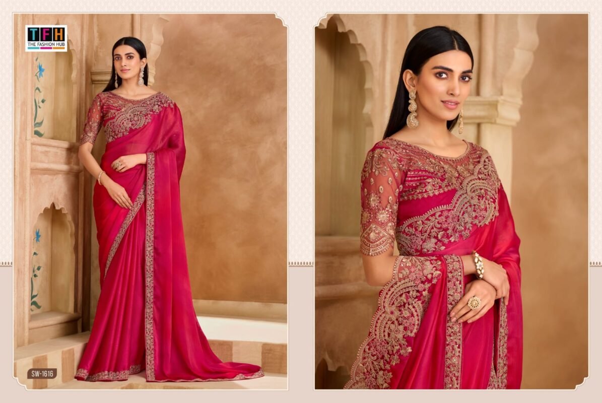 Beautiful TFH Sandal Wood 1600 Series Wedding Wear Heavy Work Saree Wholesale 2026