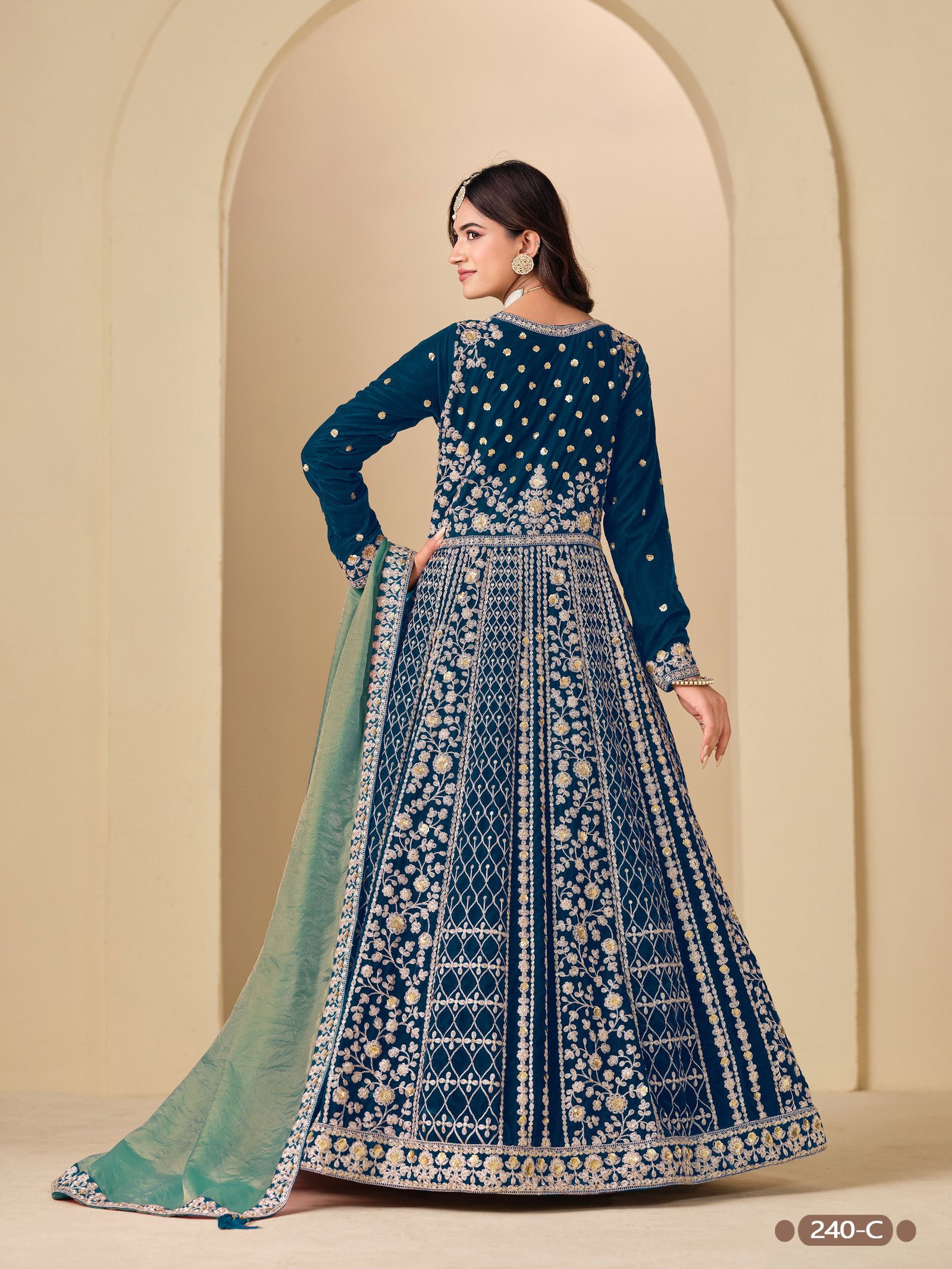 Aanaya Vol 240 Velvet With Designer Gown Bottom And Dupatta Collection Wholesale