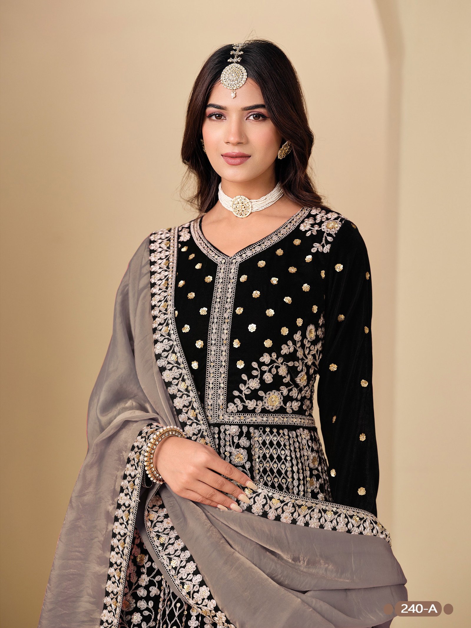 Aanaya Vol 240 Velvet With Designer Gown Bottom And Dupatta Collection Wholesale