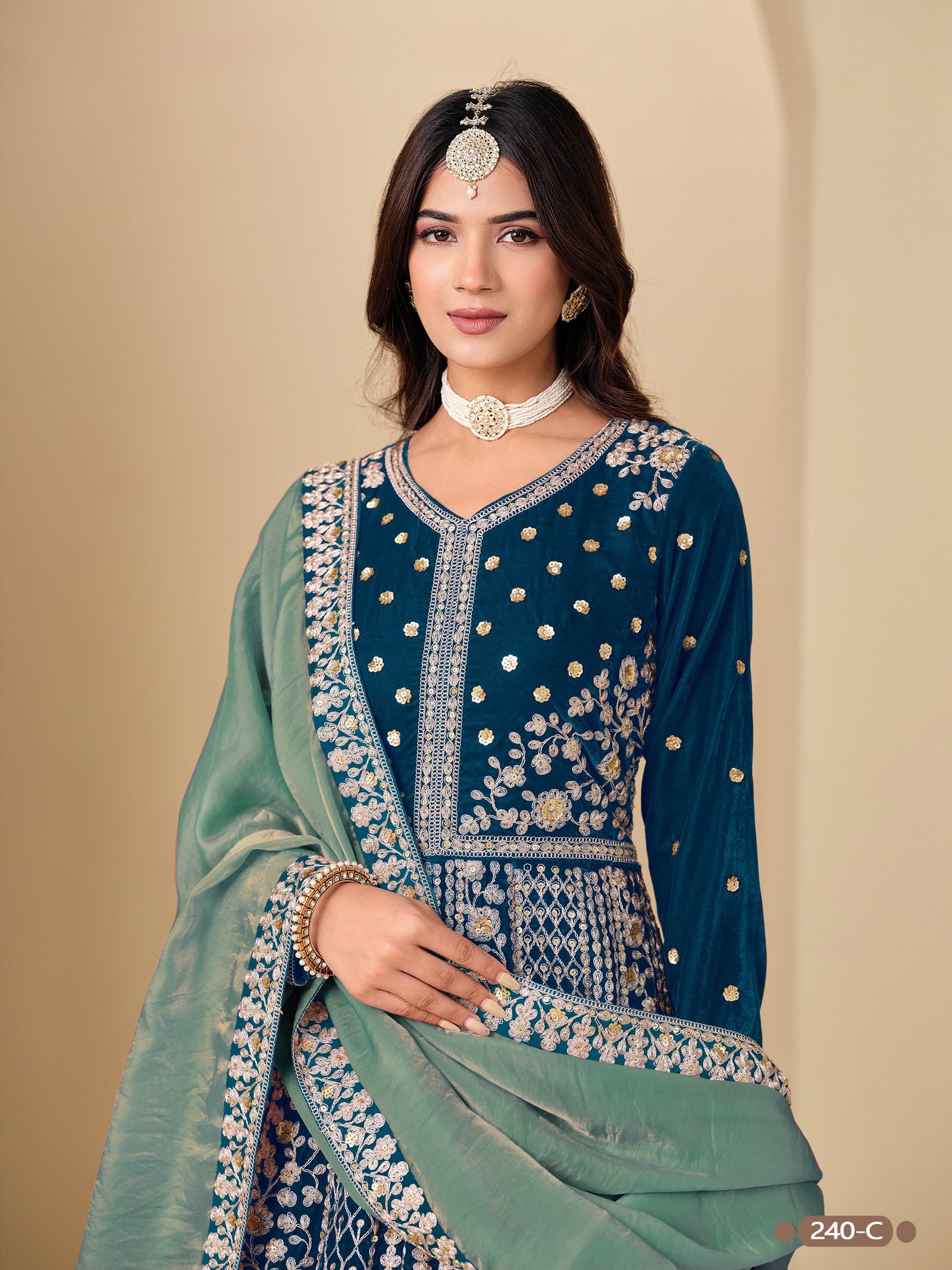 Aanaya Vol 240 Velvet With Designer Gown Bottom And Dupatta Collection Wholesale