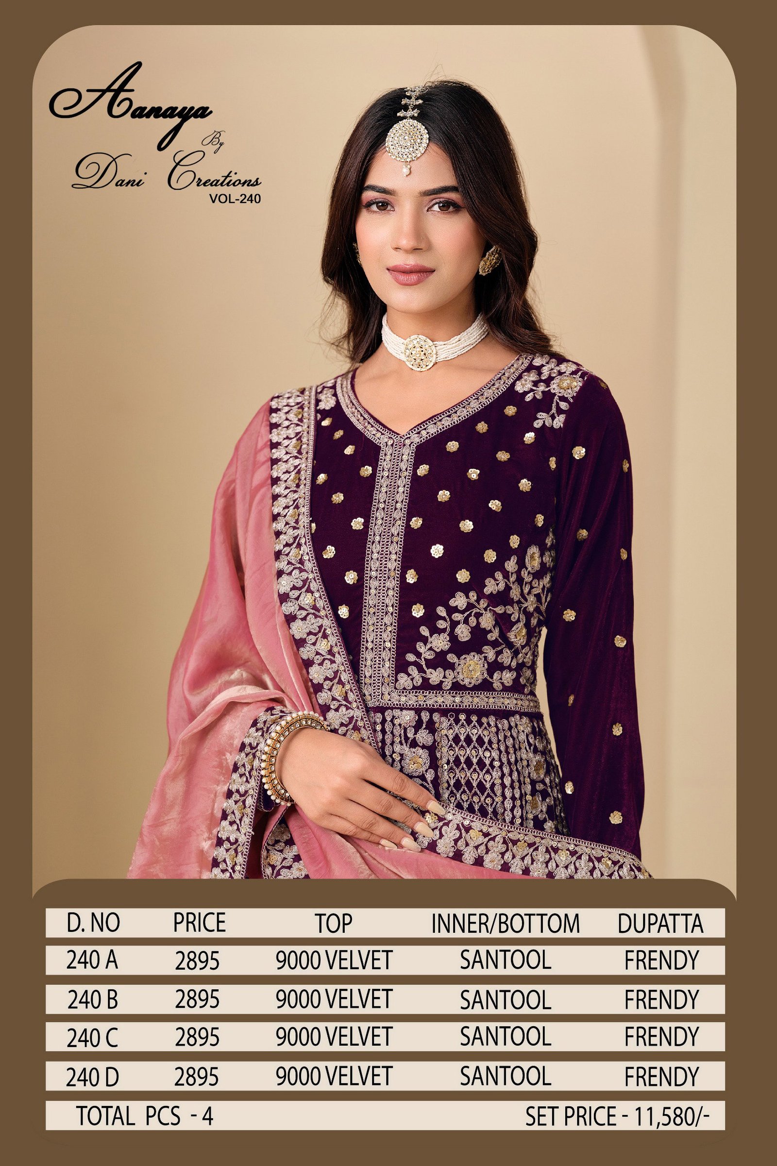 Aanaya Vol 240 Velvet With Designer Gown Bottom And Dupatta Collection Wholesale