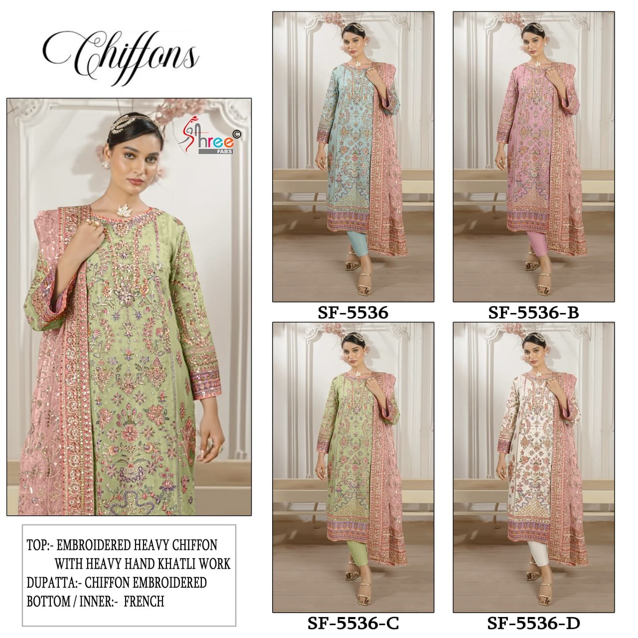 Latest Shree Sf 5536 A To D Chiffon With Embroidery Work Pakistani Salwar Kameez Wholesale 2026