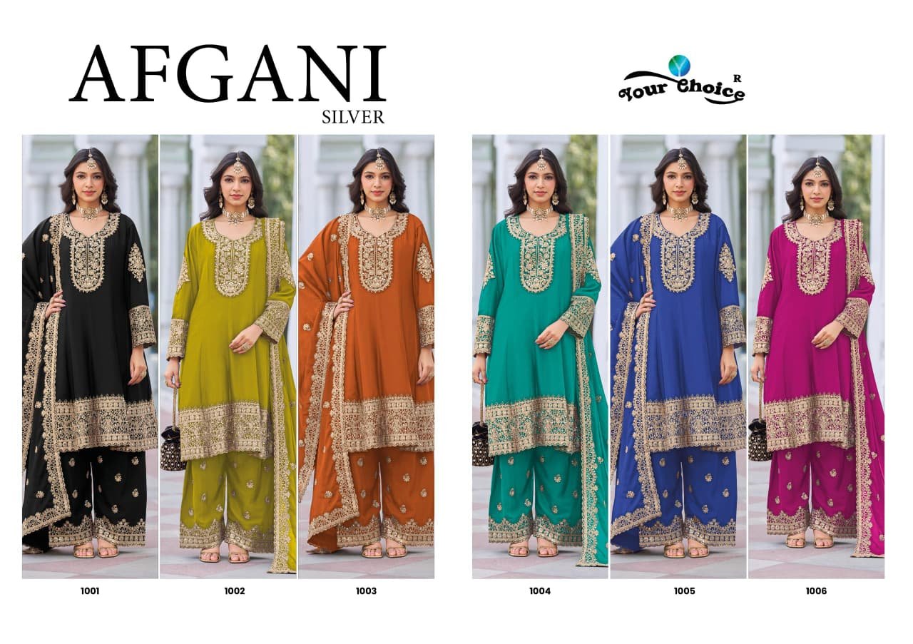 Launching Your Choice Afgani Silver Chinon With Work Designer Salwar Kameez Wholesale 2026