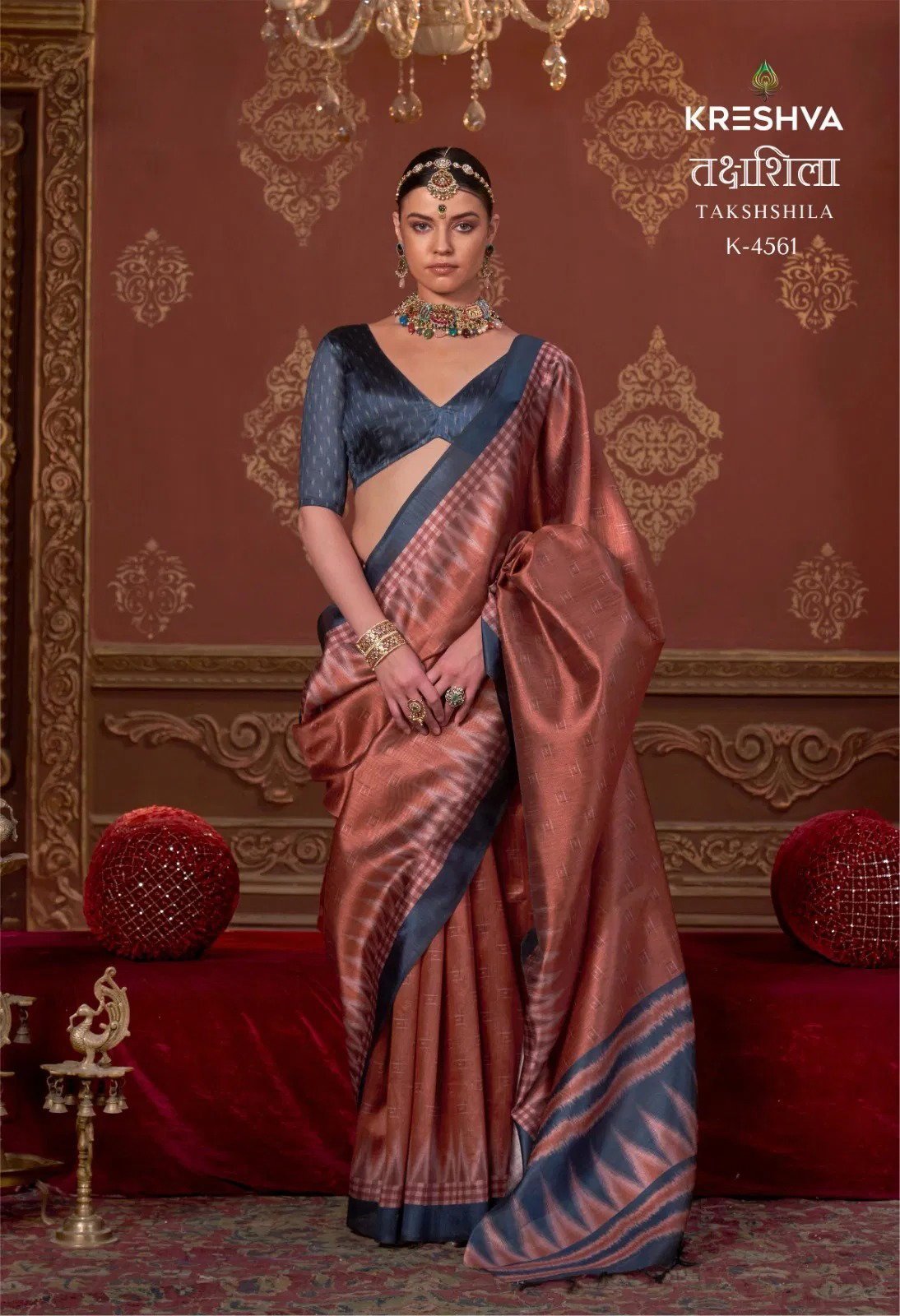 Kreshva Takshshila K 4561 P C Silk With Ikkat Design Saree Collection Wholesale