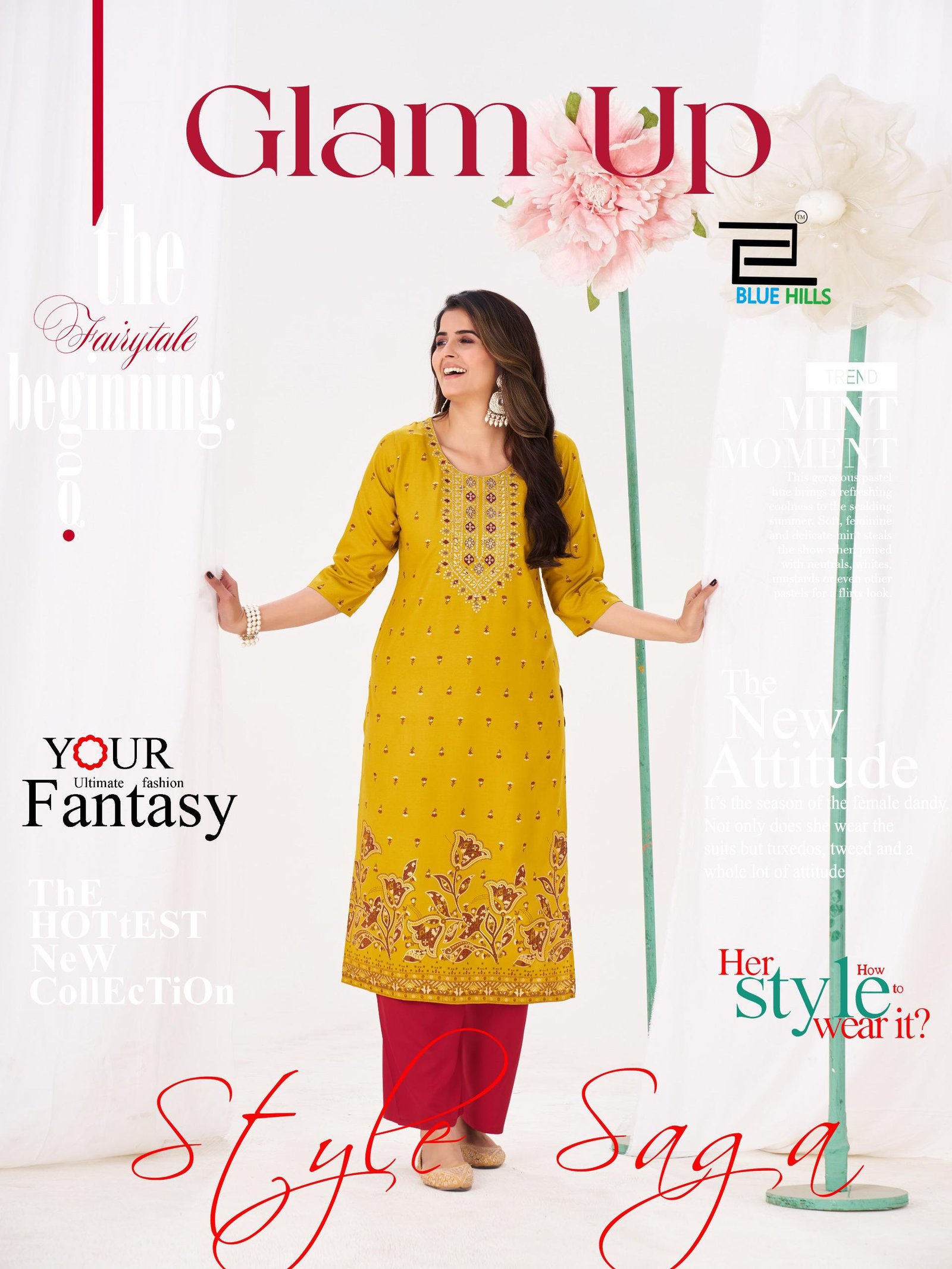 Blue Hills Glam Up Rayon With Work Casual Wear Kurti And Plazzo Collection Wholesale