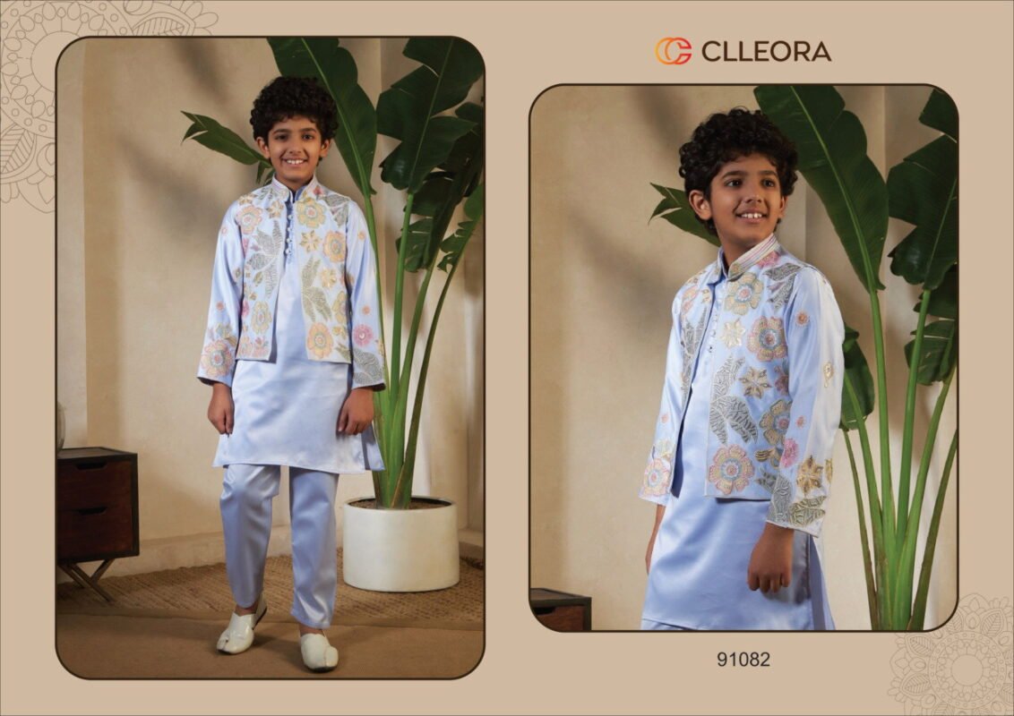 Launching Clleora Little Carnival Satin Silk Threadwork Kurta Pant And Koti Collection Wholesale 2026