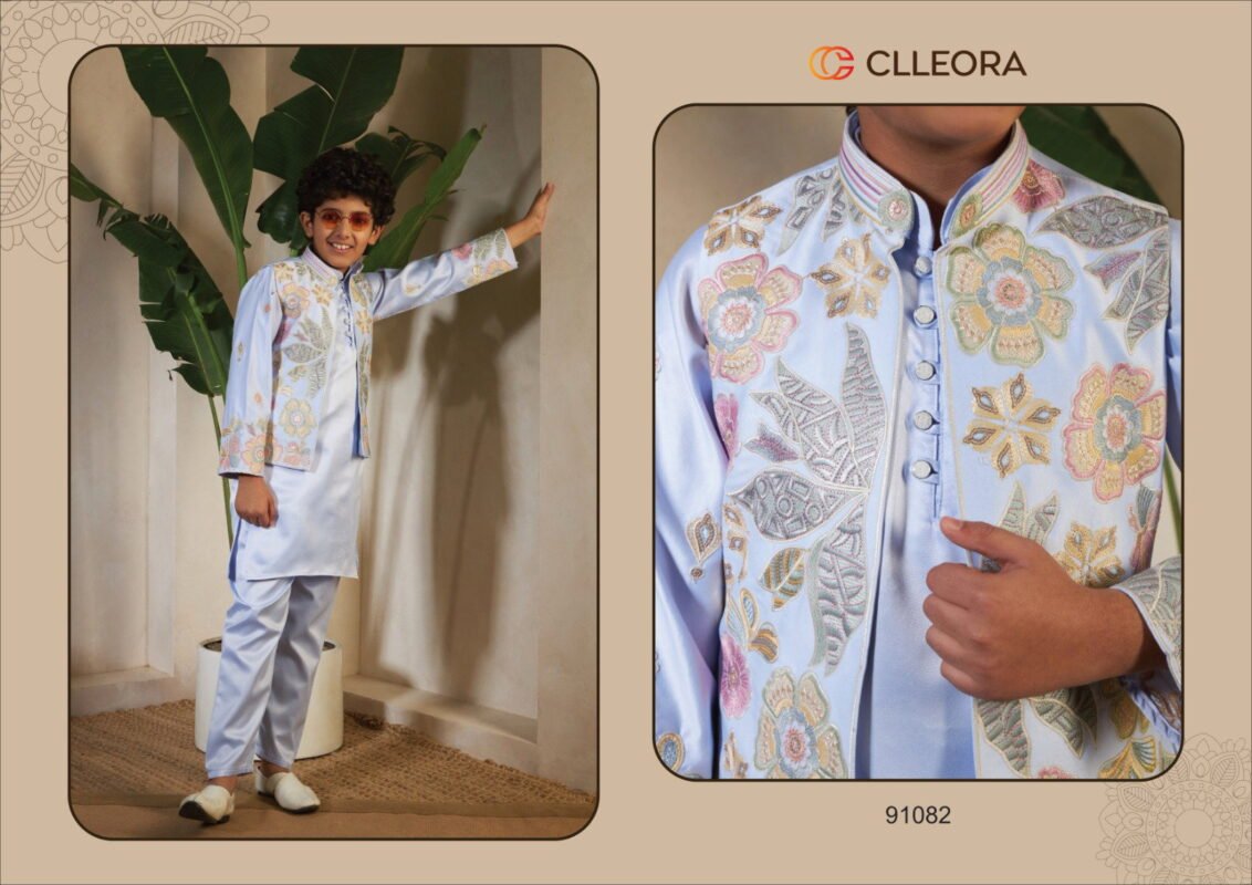 Launching Clleora Little Carnival Satin Silk Threadwork Kurta Pant And Koti Collection Wholesale 2026