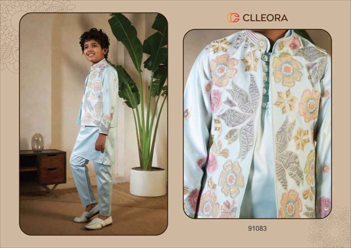 Launching Clleora Little Carnival Satin Silk Threadwork Kurta Pant And Koti Collection Wholesale 2026