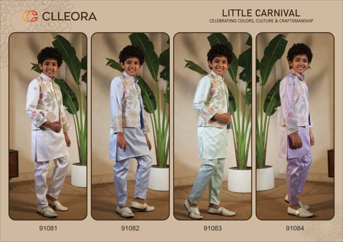 Launching Clleora Little Carnival Satin Silk Threadwork Kurta Pant And Koti Collection Wholesale 2026