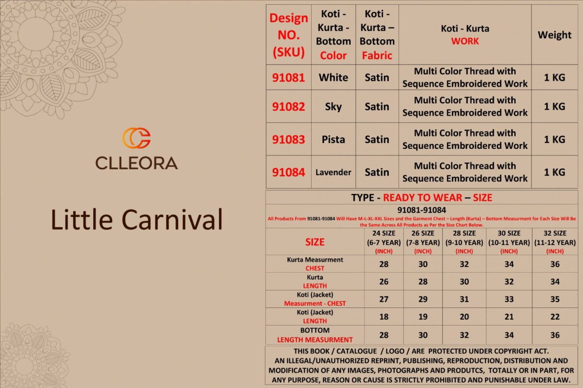 Launching Clleora Little Carnival Satin Silk Threadwork Kurta Pant And Koti Collection Wholesale 2026