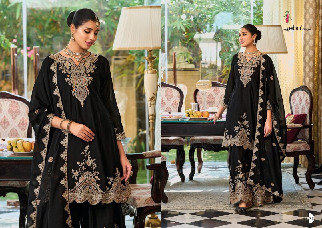 Launching Eba Kalista Black And White Chinon Embroidery Work Top Bottom And Dupatta Wholesale 2026