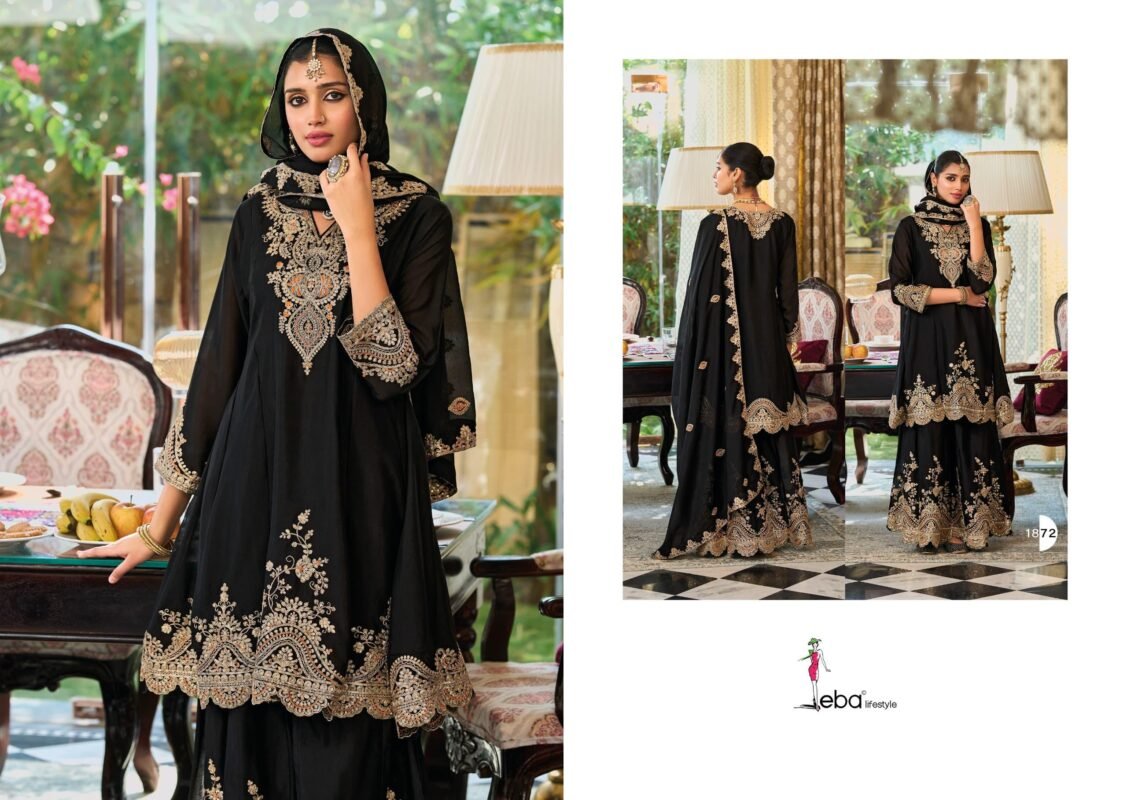Launching Eba Kalista Black And White Chinon Embroidery Work Top Bottom And Dupatta Wholesale 2026
