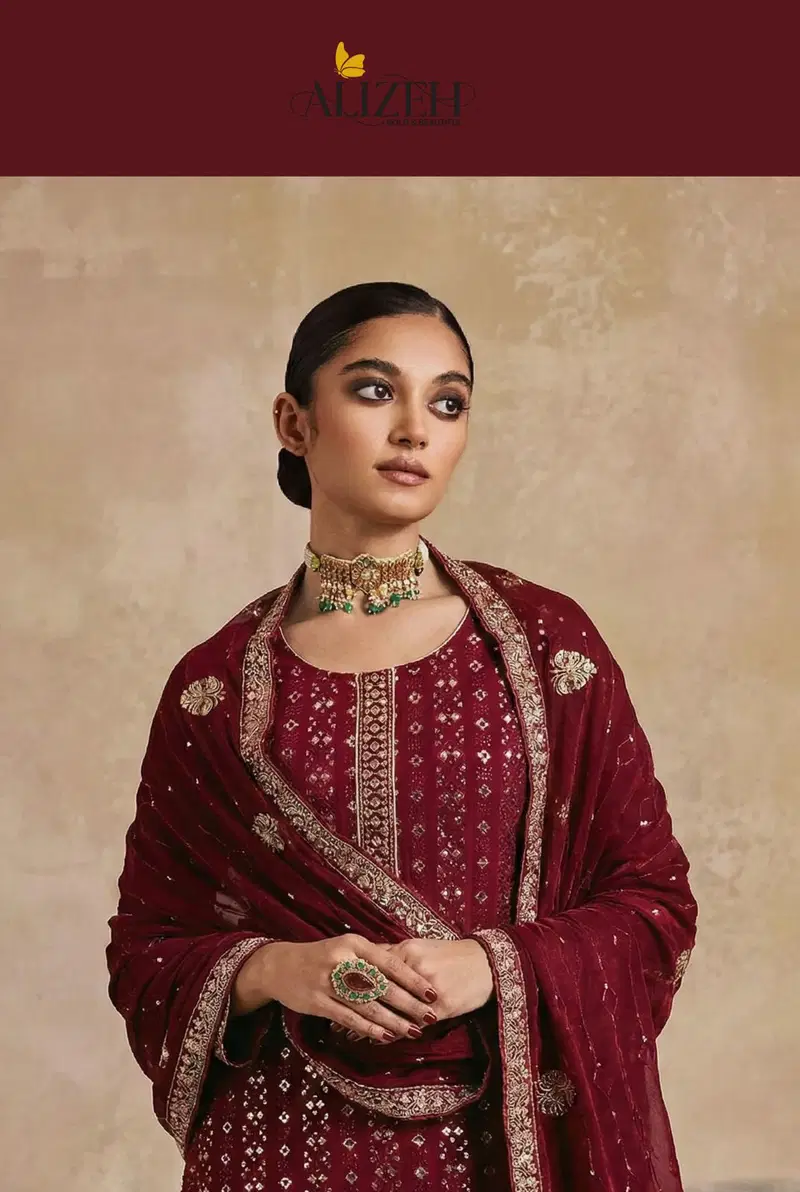 Alizeh 7070 To 7072 Georgette With Embroidered Work Kurti Pant And Dupatta Wholesale