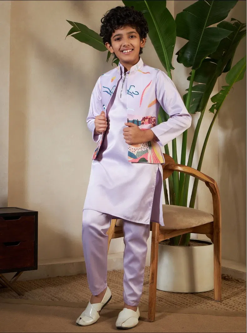 Clleora Ethnic Carnival Satin Silk Thread Work Kurta Pant And Koti Wholesale