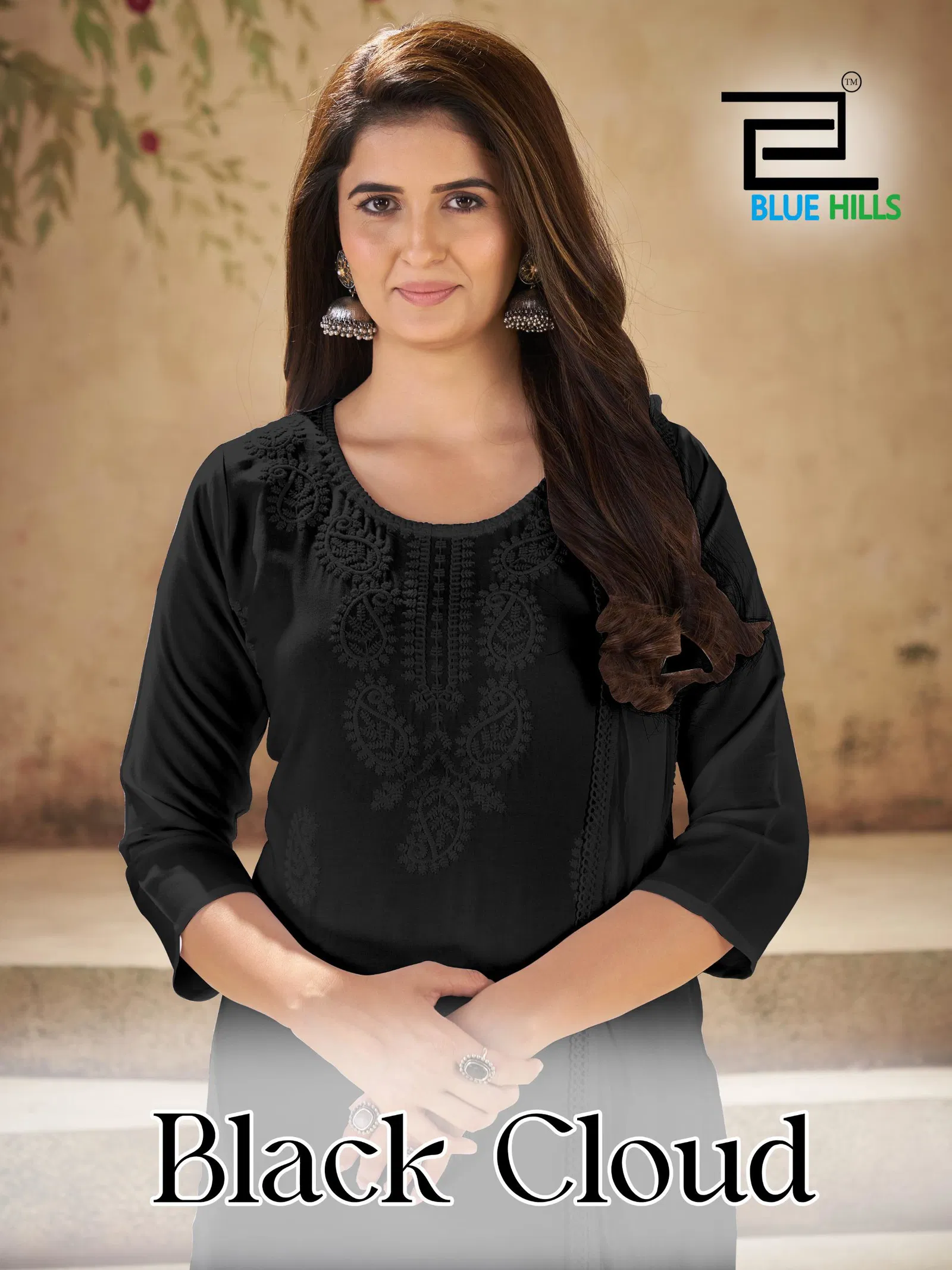 Blue Hills Black Cloud Rayon With Embroidery Work Top Bottom And Dupatta Wholesale