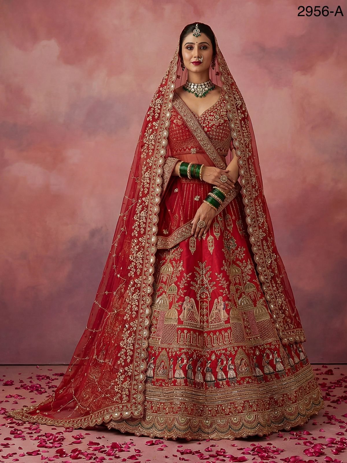 Latest Anjani 2956 Double Dupatta Combine Flair Bridal lehenga in Barrat style work Lehenag Choli Collection Wholesale 2026