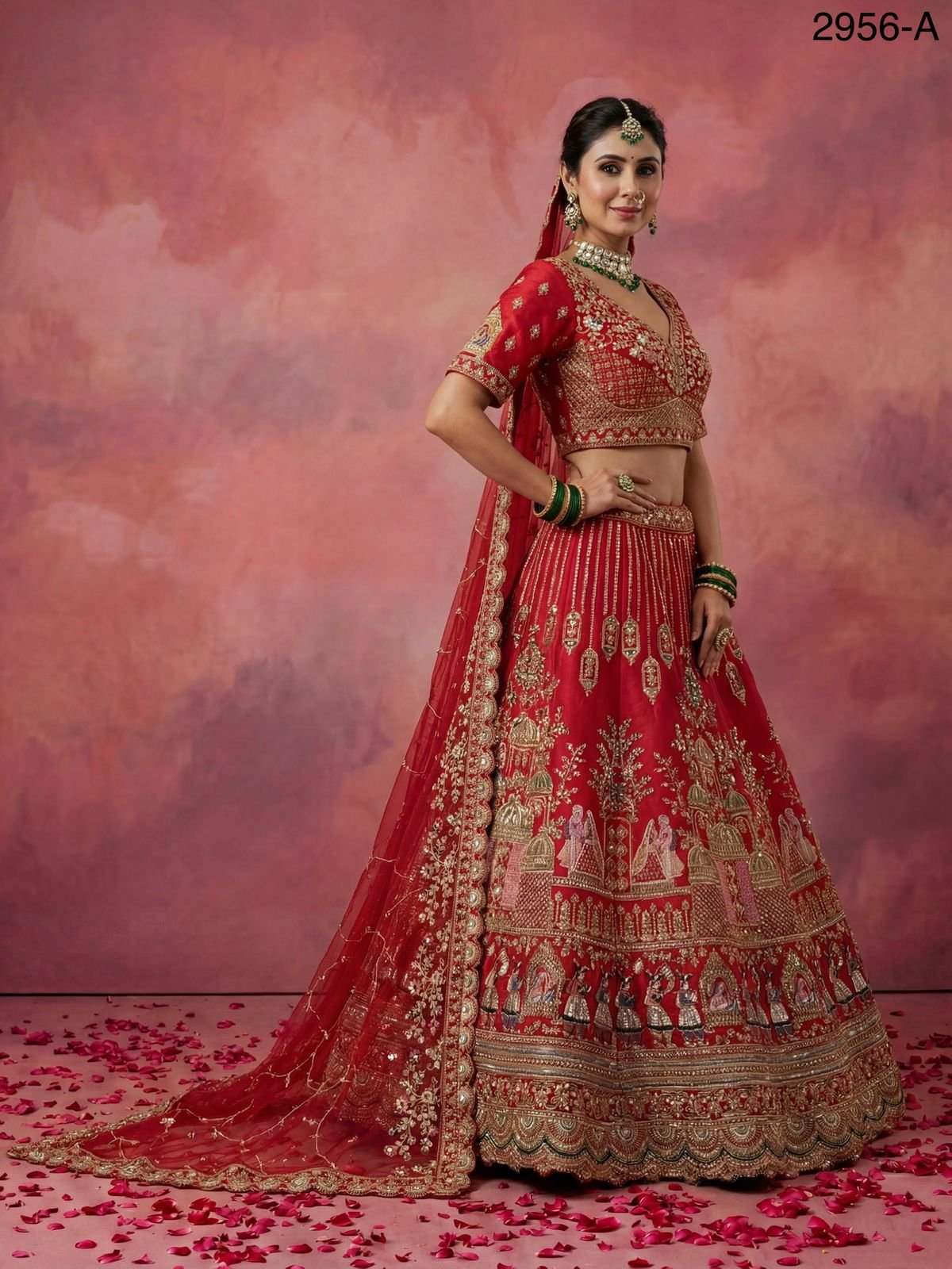Latest Anjani 2956 Double Dupatta Combine Flair Bridal lehenga in Barrat style work Lehenag Choli Collection Wholesale 2026
