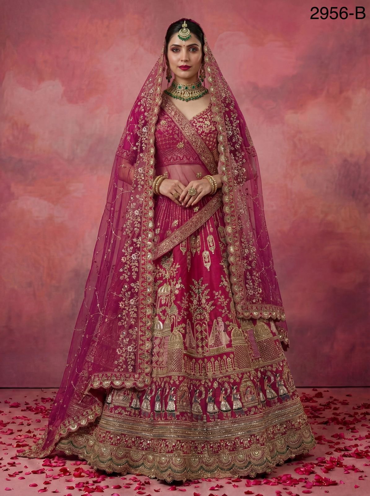 Latest Anjani 2956 Double Dupatta Combine Flair Bridal lehenga in Barrat style work Lehenag Choli Collection Wholesale 2026