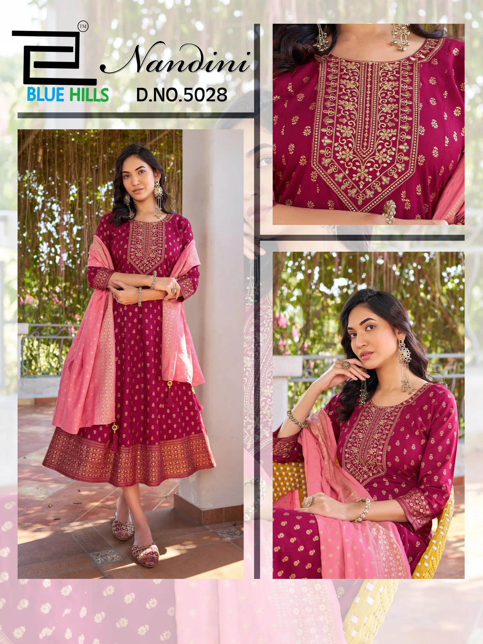Launching Blue Hills Nandini Rayon Foil Print Anarkali Gown With Dupatta Wholesale 2026