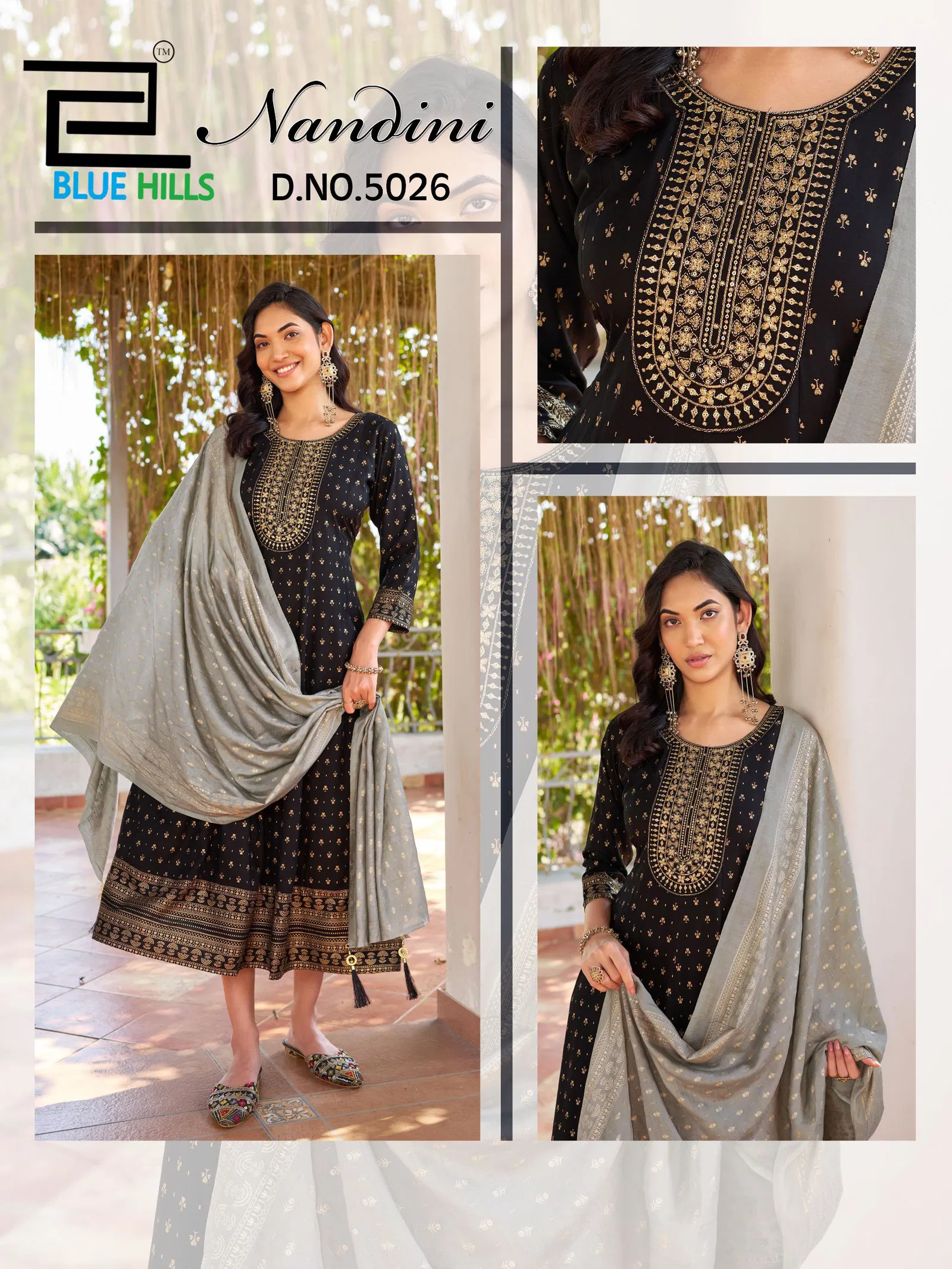 Launching Blue Hills Nandini Rayon Foil Print Anarkali Gown With Dupatta Wholesale 2026