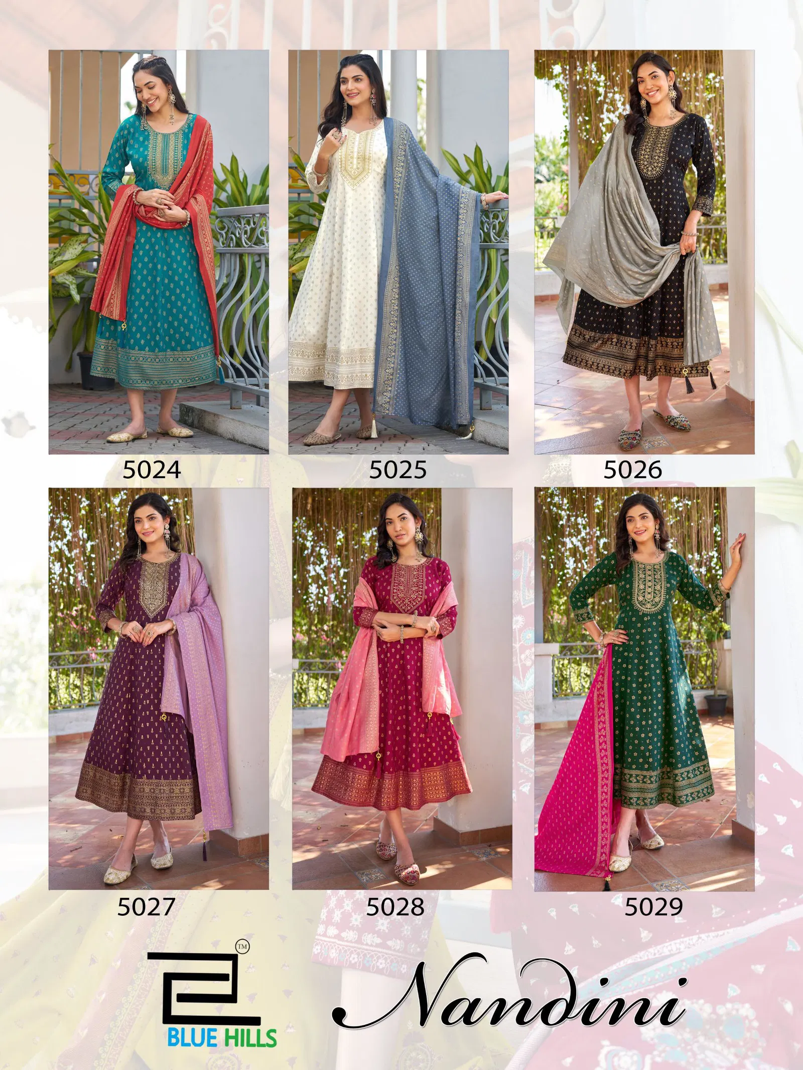 Launching Blue Hills Nandini Rayon Foil Print Anarkali Gown With Dupatta Wholesale 2026