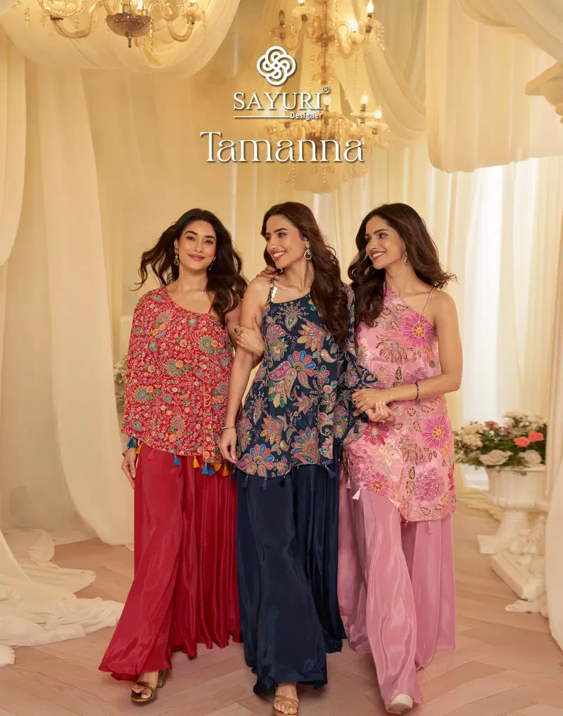 Sayuri Tamanna Viscose With Embroidered Designer Top And Bottom Wholesale