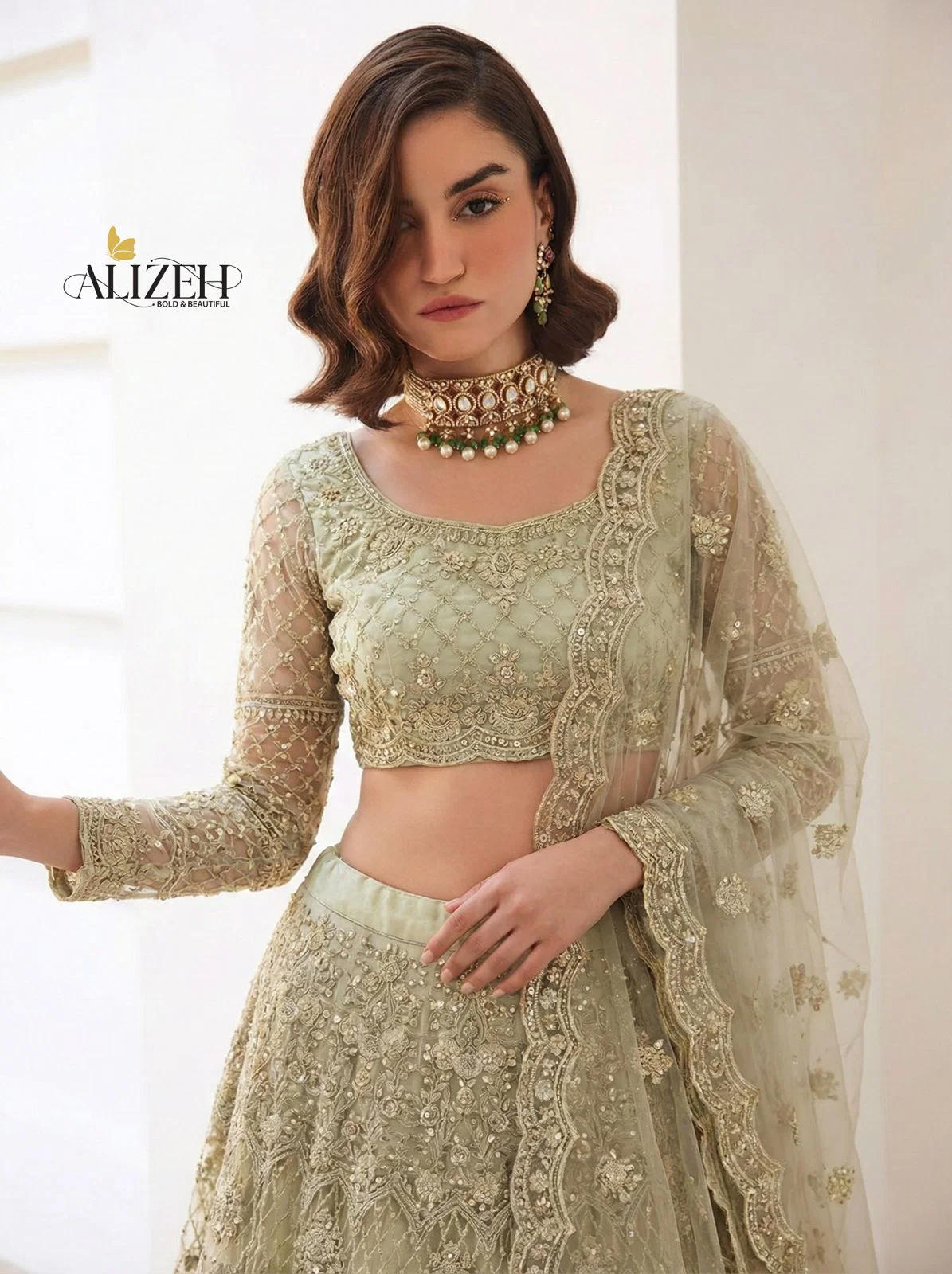 Alizeh Bridal Heritage Colours 1081 Butterfly Net Designer Lehenga Choli Wholesale