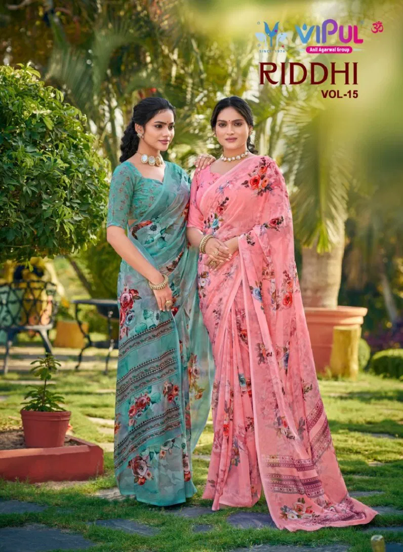 Vipul Riddhi Vol 15 Georgette Digital Print Casual Wear Saree Collection Wholesale