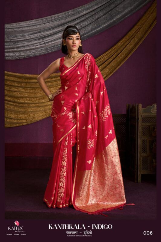 Latest Rajtex Kanthkala Indigo Satin Handloom Weaving Saree Collection Wholesale 2026