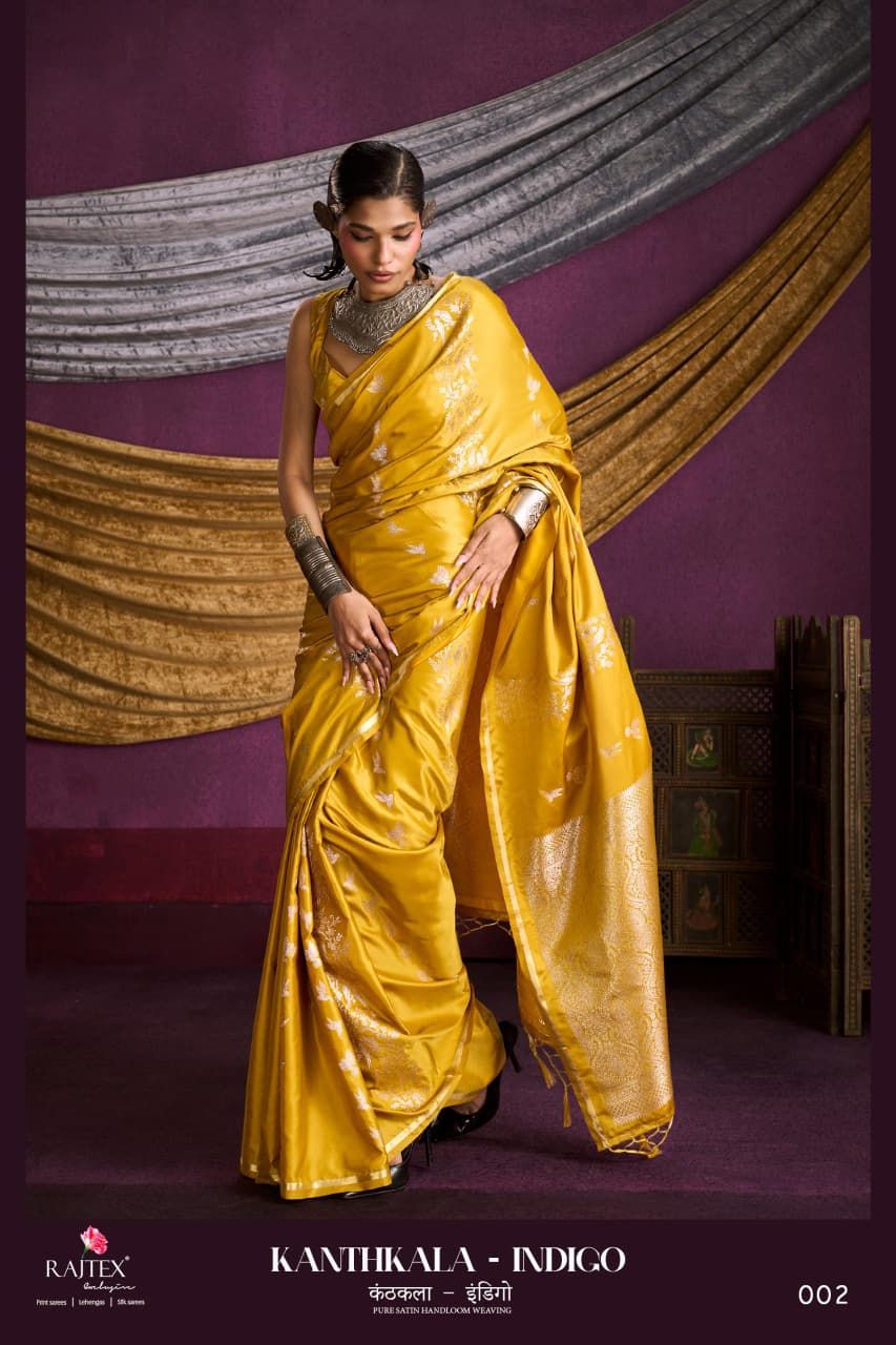 Latest Rajtex Kanthkala Indigo Satin Handloom Weaving Saree Collection Wholesale 2026