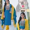 Beautiful Blue Hills Janki Rayon With Thread Embroidery Work Top Bottom Dupatta Wholesale 2026