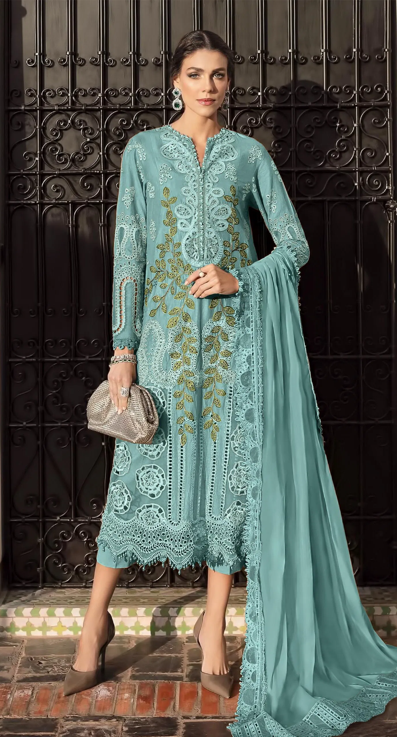 Shree Sr 2208 A To D Raga Chiffon With Khatli Work Pakistani Salwar Kameez Wholesale