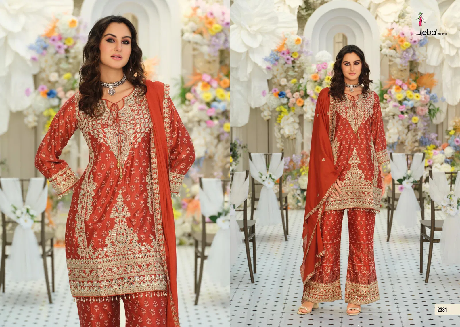 Stylish Eba Kanchan Chinon With Embroidery Work Top Bottom And Dupatta Wholesale 2026